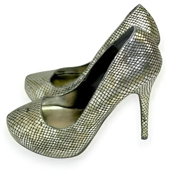 Antonio Silver Gold Metallic Mirror Foil Snakeskin Sequin Stilettos Heels 7 - Picture 1 of 7